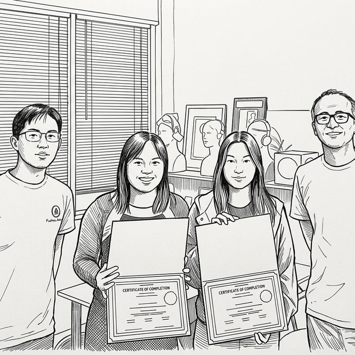 Students holding their certificates of completion at the end of Builder Camp